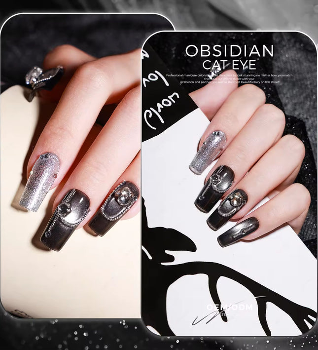 Nacy Set of 6 Obsidian Black Cat Eye Gel 0.5oz