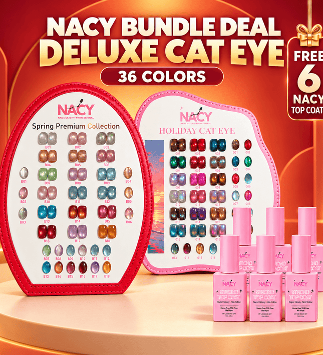 Bundle Deal - Nacy Deluxe Cat Eye Set 36 Colors / Get Free X6 Top Coat 0.5oz & 2 Color Charts