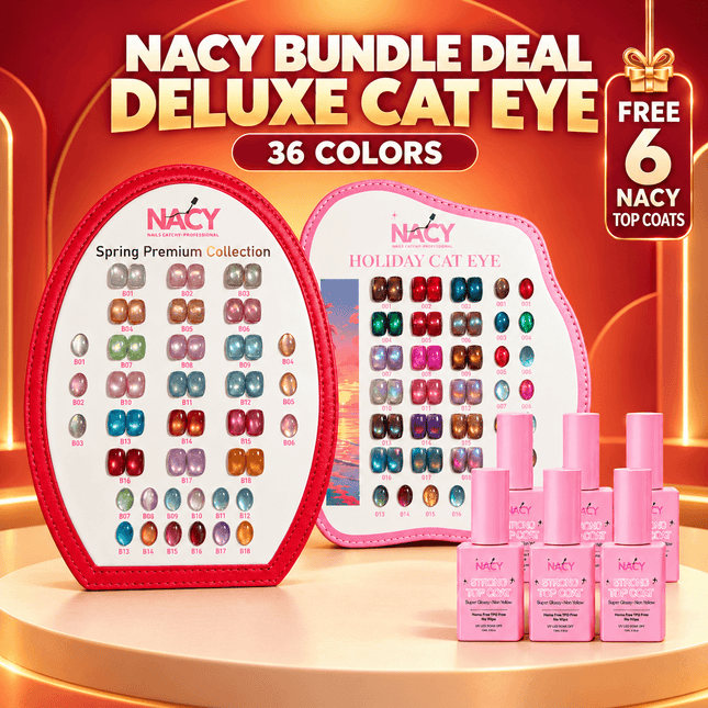 Bundle Deal - Nacy Deluxe Cat Eye Set 36 Colors / Get Free X6 Top Coat 0.5oz & 2 Color Charts