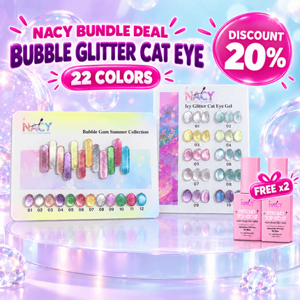 Bundle Deal - Nacy Cat Eye Bubble Glitter 22 Colors  / Get Free 2 Color Charts & Free 2pcs Top Coat