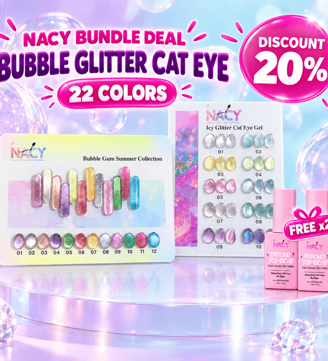 Bundle Deal - Nacy Cat Eye Bubble Glitter 22 Colors  / Get Free 2 Color Charts & Free 2pcs Top Coat