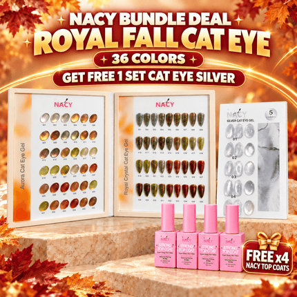 Bundle Deal - Nacy Royal Fall Cat Eye 36 Colors  / Get Free 1 Set CE Silver & 4pcs Top Coat + Shine Chrome