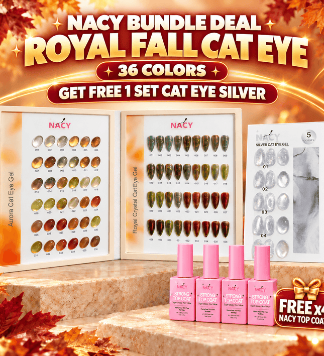 Bundle Deal - Nacy Royal Fall Cat Eye 36 Colors  / Get Free 1 Set CE Silver & 4pcs Top Coat + Shine Chrome
