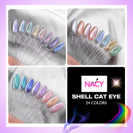 Nacy Seashell Auora Cat Eye Set 24 Colors / Free color chart Book display