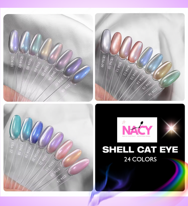 Nacy Seashell Auora Cat Eye Set 24 Colors / Free color chart Book display