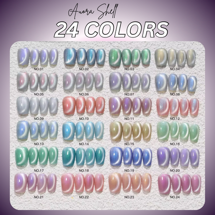 Nacy Seashell Auora Cat Eye Set 24 Colors / Free color chart Book display