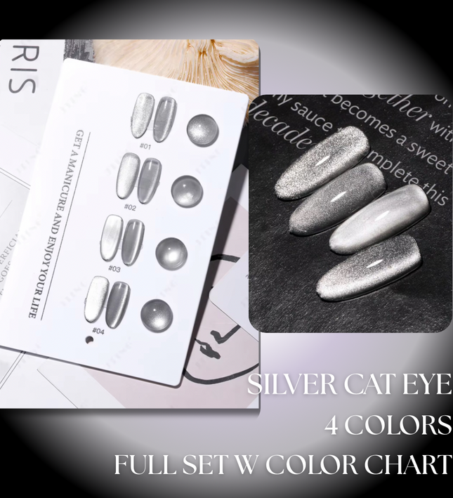 Nacy Silver Moon Cat Eye Gel set 4 Colors / W Color Chart