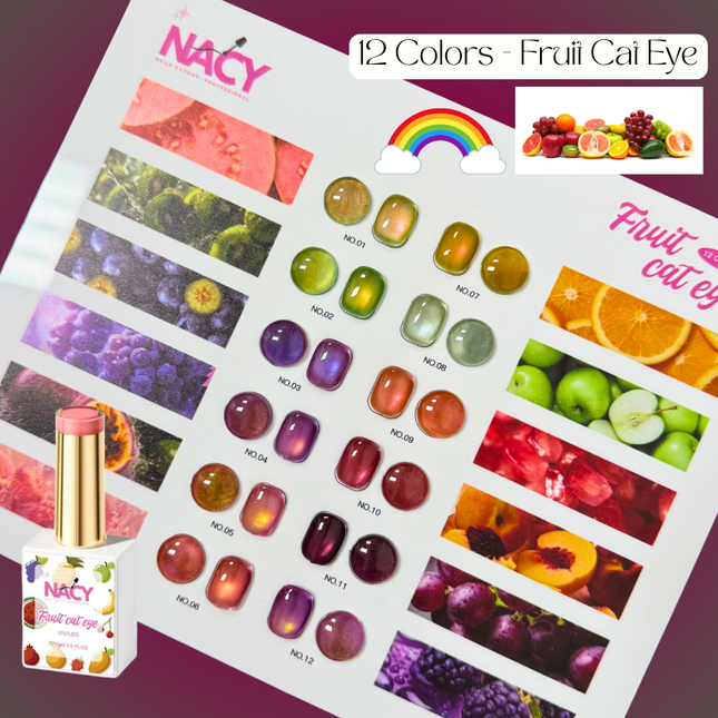 🍓Nacy Fruit Cat Eye 12 Colors Gel 0.5oz Set / Free 1 Color Chart Display