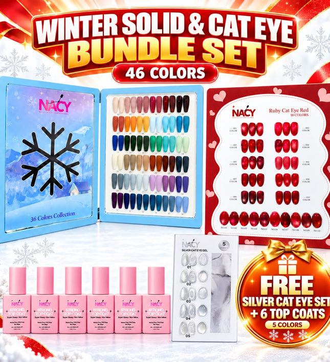 Bundle Deal - Nacy Winter Gel 36 Colors + Ruby Cat Eye 12 Colors / Free 6pcs Top Coat & 1 Set Cat Eye Silver
