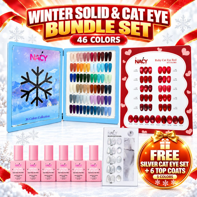 Bundle Deal - Nacy Winter Gel 36 Colors + Ruby Cat Eye 12 Colors / Free 6pcs Top Coat & 1 Set Cat Eye Silver